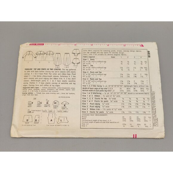 Simplicity 1966 Toddler's Top and Pants Pattern 6858 Size 3 UNCUT - Picture 3 of 3